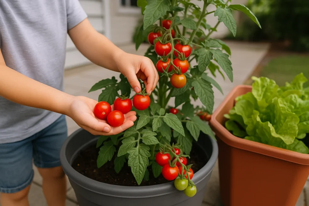 Container Vegetables: Cherry Tomatoes and Lettuce