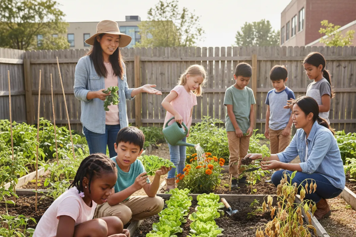 children gardening